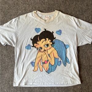 VTG Betty Boop Shirt Mens XL Blue Crouched Angel Wings Single Stitch Grunge
